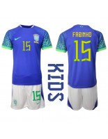 Brazílie Fabinho #15 Venkovní dres pro děti MS 2022 Krátký Rukáv (+ trenýrky)